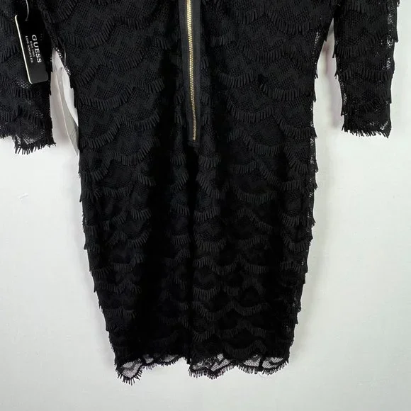 NWT Guess Black Kira Scalloped Eyelash Fringe Lace Dress LBD Size 10 NEW I991 - Picture 11 of 11
